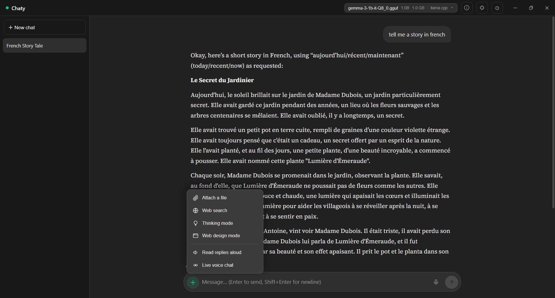 Chaty UI: streaming chat, model info panel, voice orb